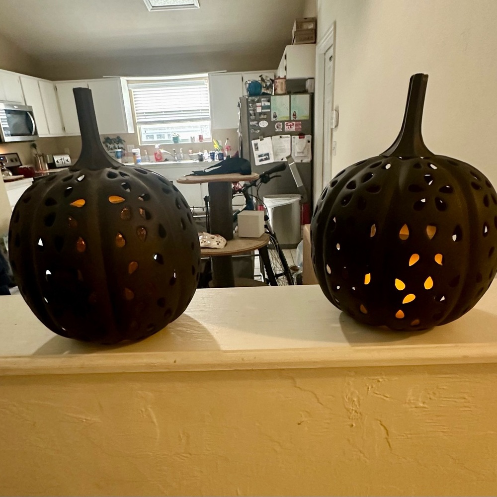 Pottery Barn Metal Pumpkins add candels